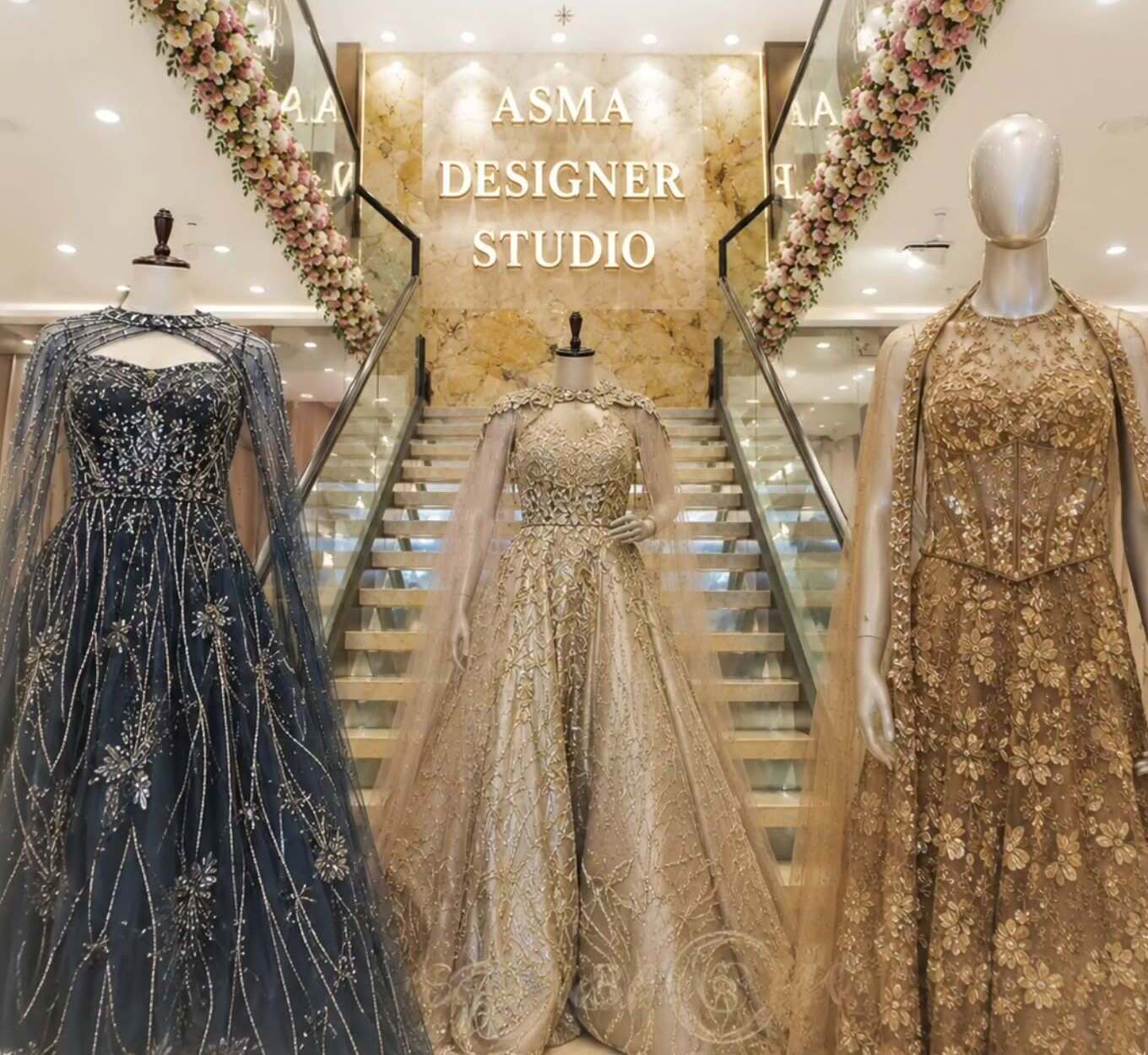 Evening gown collection displayed at Asma Designer Studio